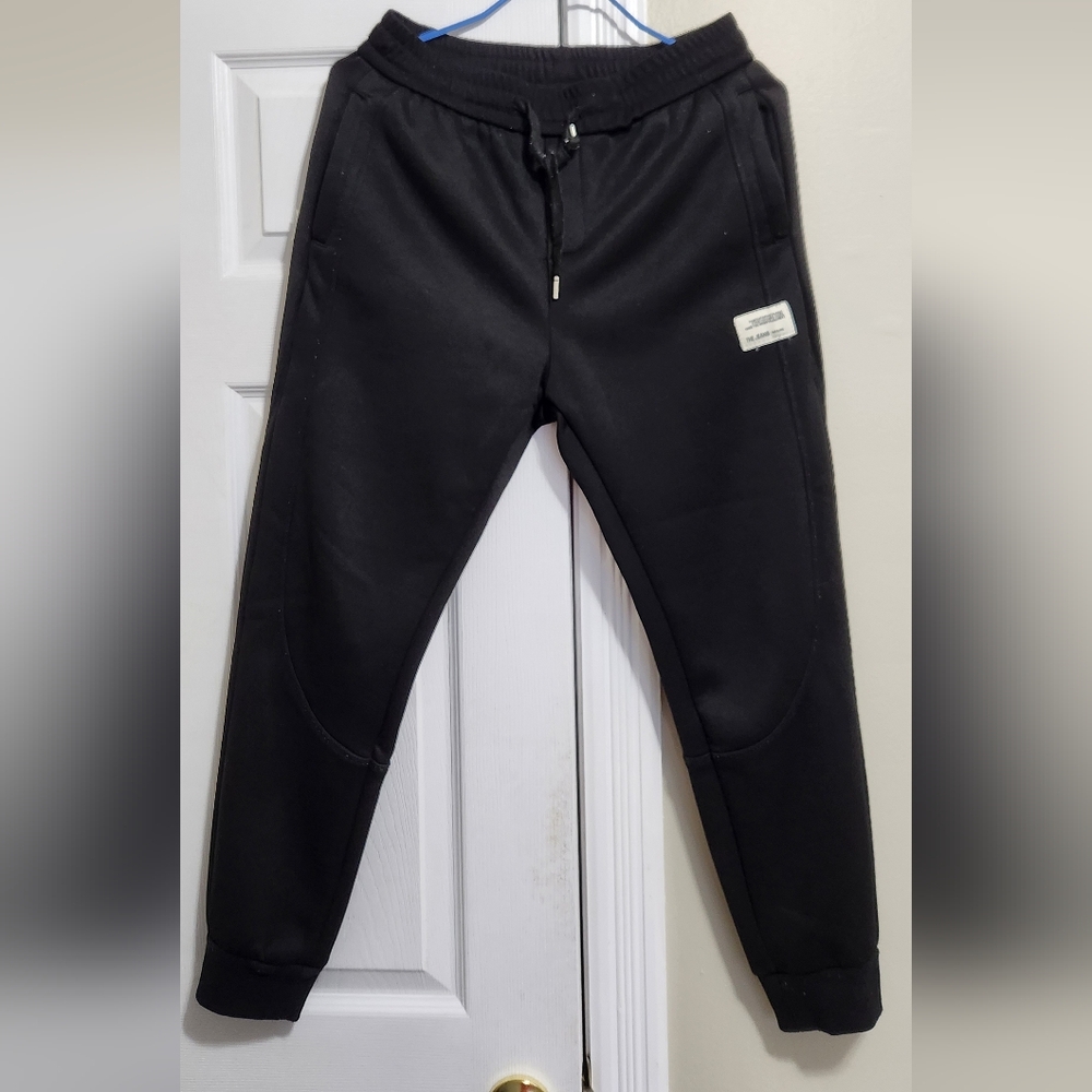 Men's winter Denim Black Fleece-Lined Jogger Pants